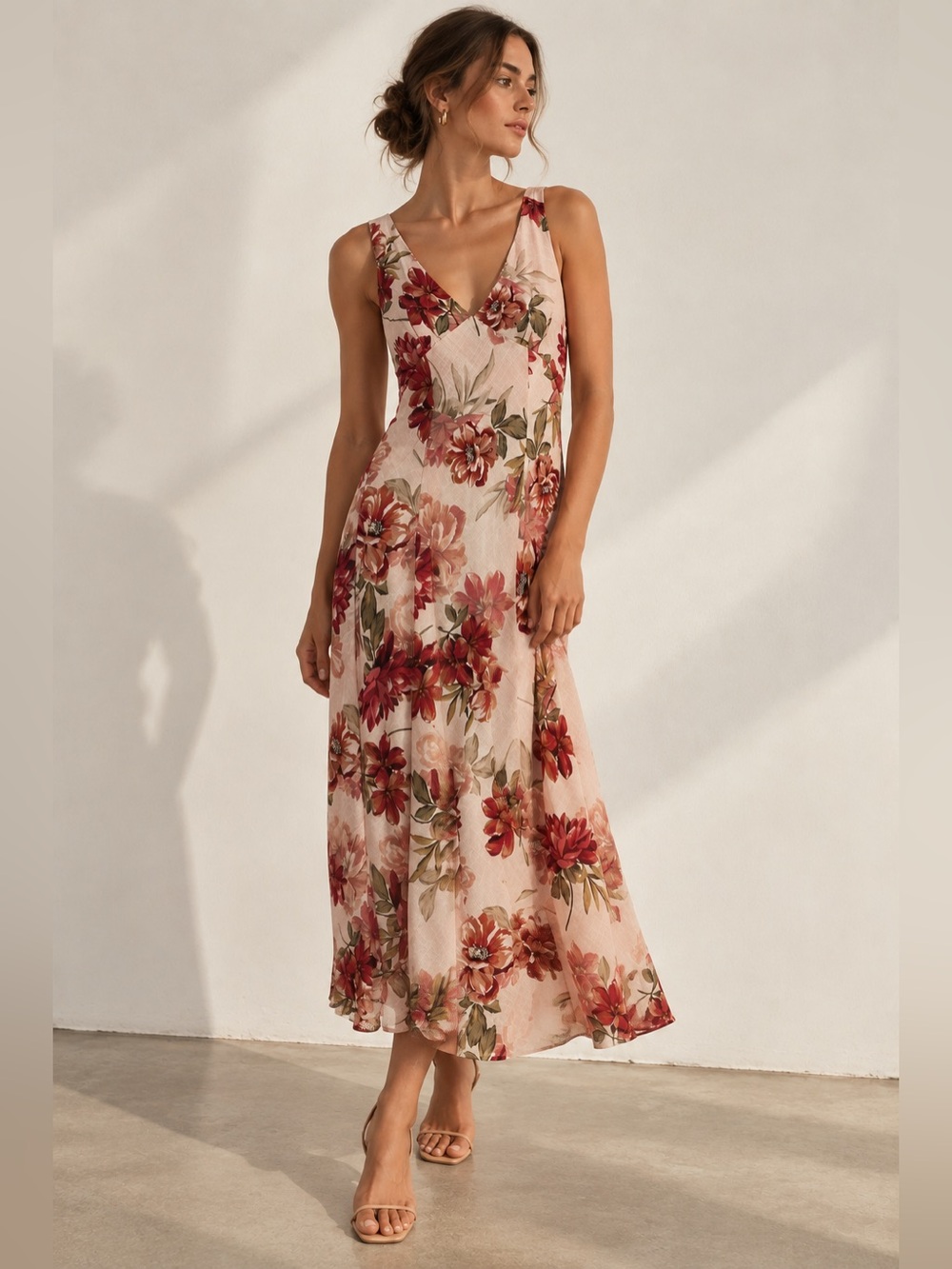 Paper Heart Anthropologie Floral Linen Blend Maxi Dress Pink Red Size M